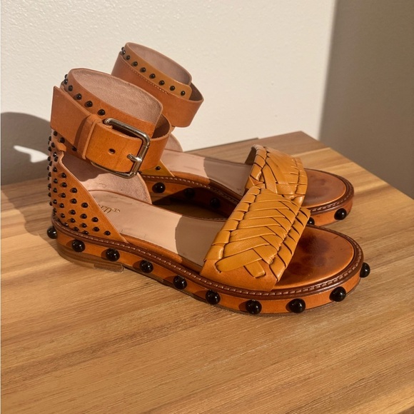 Valentino Garavani Red Leather Strappy Sandals Brown Studded Size 39 US 9 Brown - Picture 2 of 11